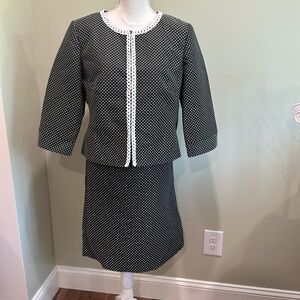 Black white white polka dot skirt suit